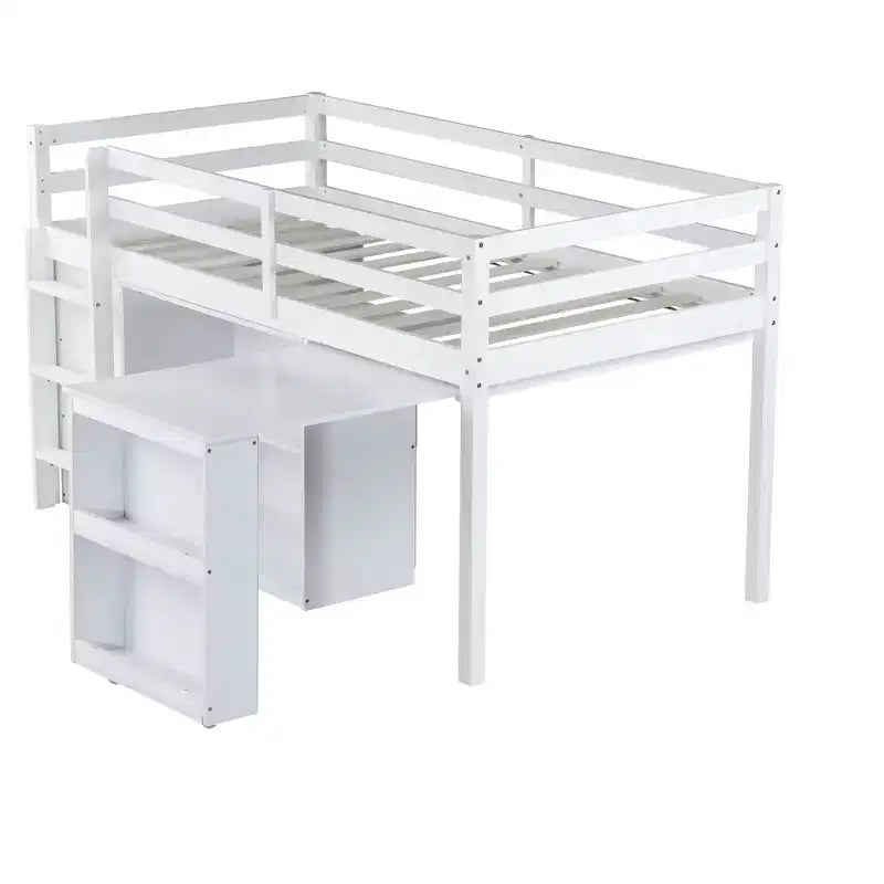 Luxystar Twin Size Loft Bed with 3 Drawers Cabinet, 2-tier Shelf Cabinet and Pulling -Out Desk