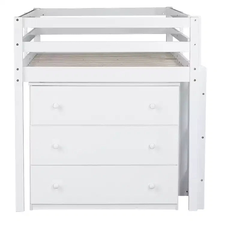 Luxystar Twin Size Loft Bed with 3 Drawers Cabinet, 2-tier Shelf Cabinet and Pulling -Out Desk
