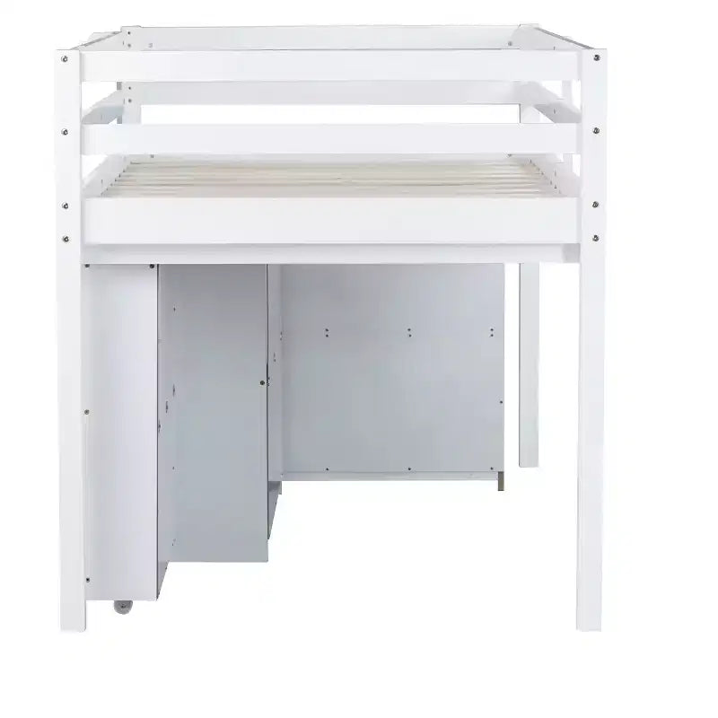 Luxystar Twin Size Loft Bed with 3 Drawers Cabinet, 2-tier Shelf Cabinet and Pulling -Out Desk