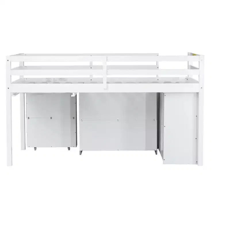 Luxystar Twin Size Loft Bed with 3 Drawers Cabinet, 2-tier Shelf Cabinet and Pulling -Out Desk