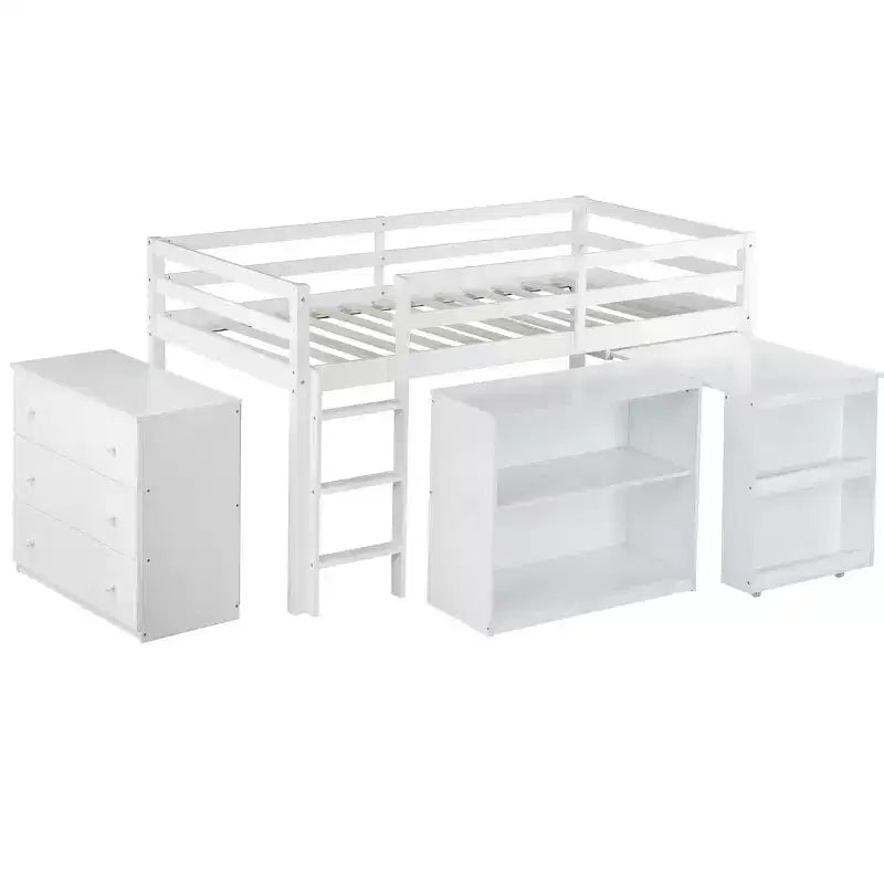 Luxystar Twin Size Loft Bed with 3 Drawers Cabinet, 2-tier Shelf Cabinet and Pulling -Out Desk