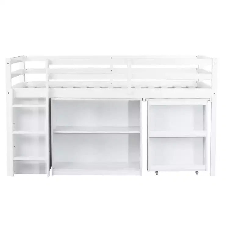 Luxystar Twin Size Loft Bed with 3 Drawers Cabinet, 2-tier Shelf Cabinet and Pulling -Out Desk