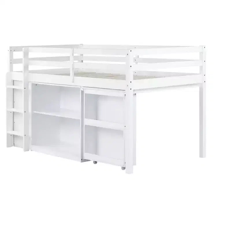 Luxystar Twin Size Loft Bed with 3 Drawers Cabinet, 2-tier Shelf Cabinet and Pulling -Out Desk