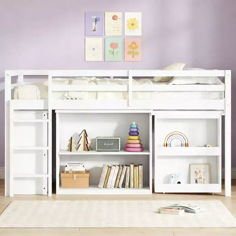 Luxystar Twin Size Loft Bed with 3 Drawers Cabinet, 2-tier Shelf Cabinet and Pulling -Out Desk