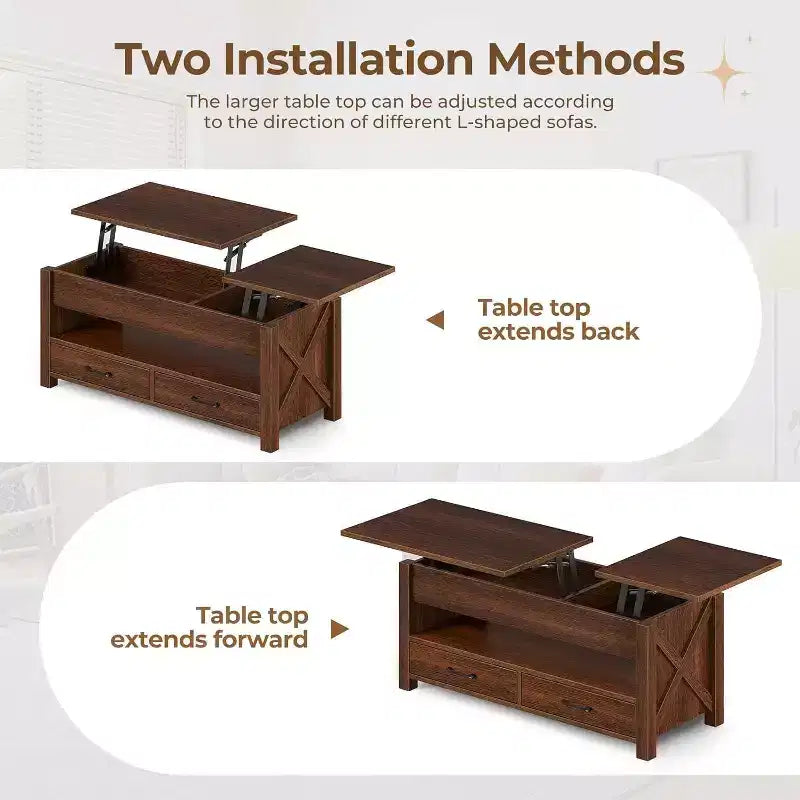 Acekool Dual Lift Top Coffee Table with Storage Drawers, 47 Inch Sofa Table