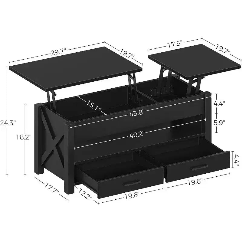 Acekool Dual Lift Top Coffee Table with Storage Drawers, 47 Inch Sofa Table