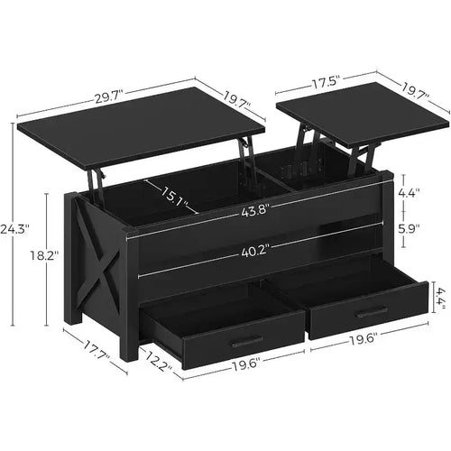 Acekool Dual Lift Top Coffee Table with Storage Drawers, 47 Inch Sofa Table