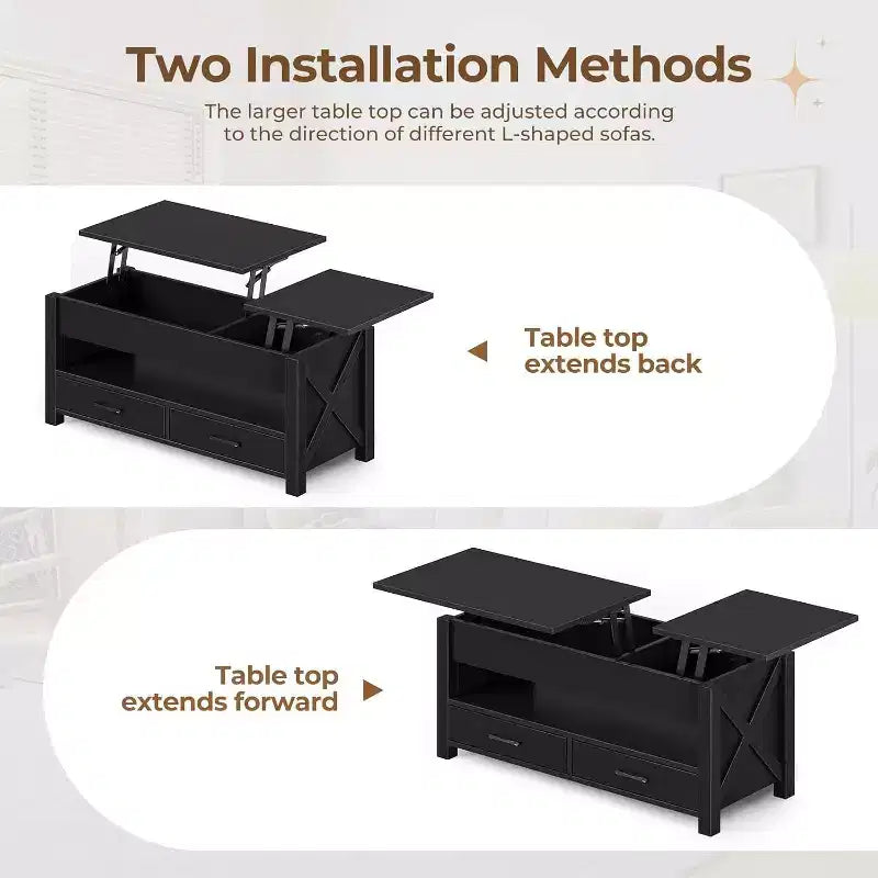 Acekool Dual Lift Top Coffee Table with Storage Drawers, 47 Inch Sofa Table
