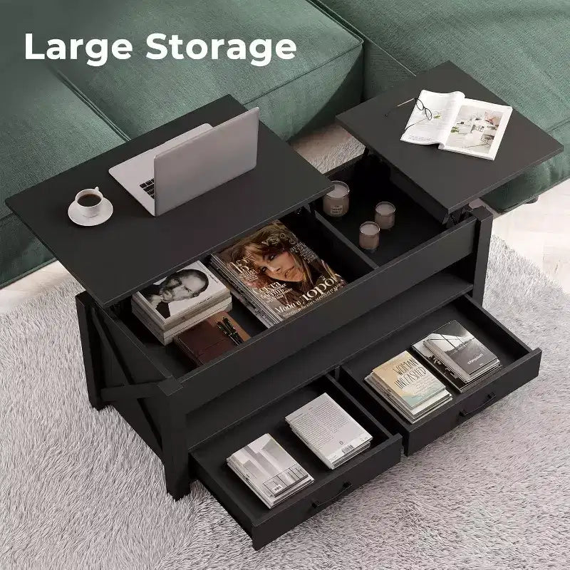 Acekool Dual Lift Top Coffee Table with Storage Drawers, 47 Inch Sofa Table