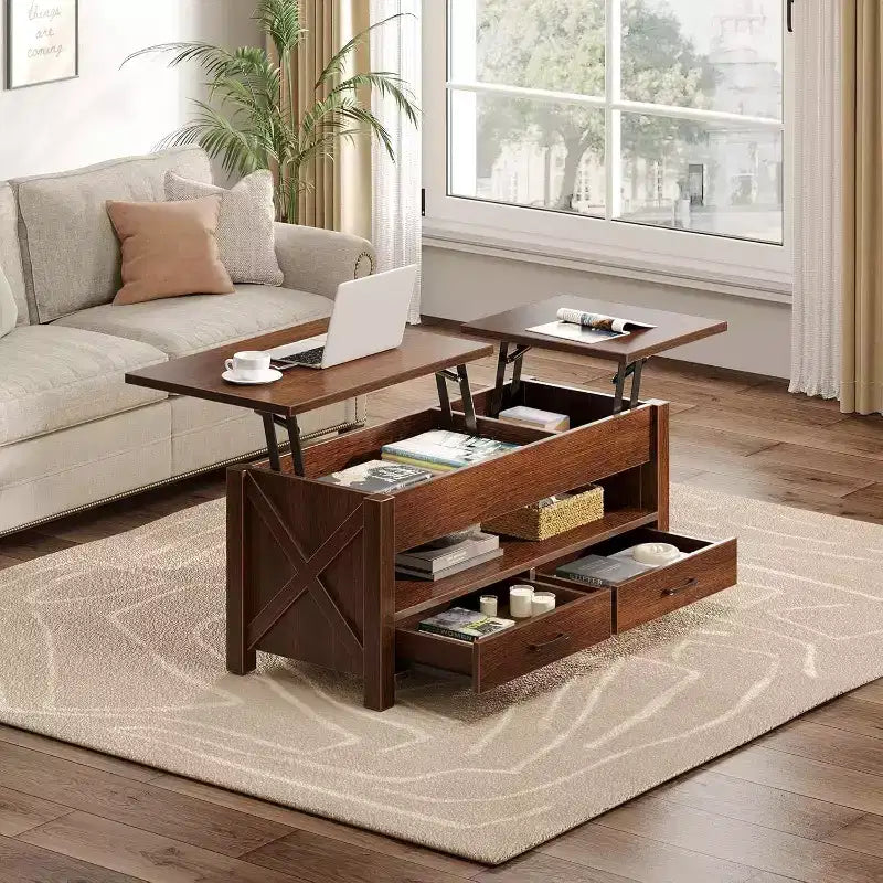 Acekool Dual Lift Top Coffee Table with Storage Drawers, 47 Inch Sofa Table