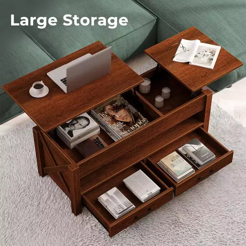 Acekool Dual Lift Top Coffee Table with Storage Drawers, 47 Inch Sofa Table