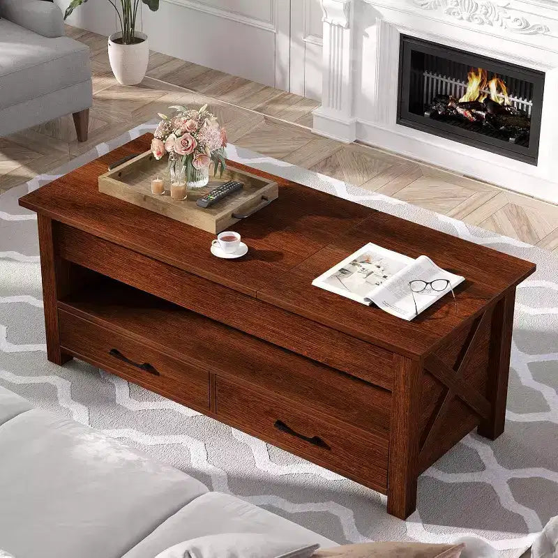 Acekool Dual Lift Top Coffee Table with Storage Drawers, 47 Inch Sofa Table
