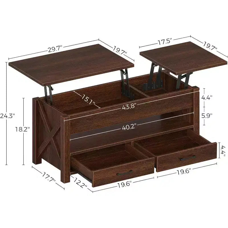 Acekool Dual Lift Top Coffee Table with Storage Drawers, 47 Inch Sofa Table