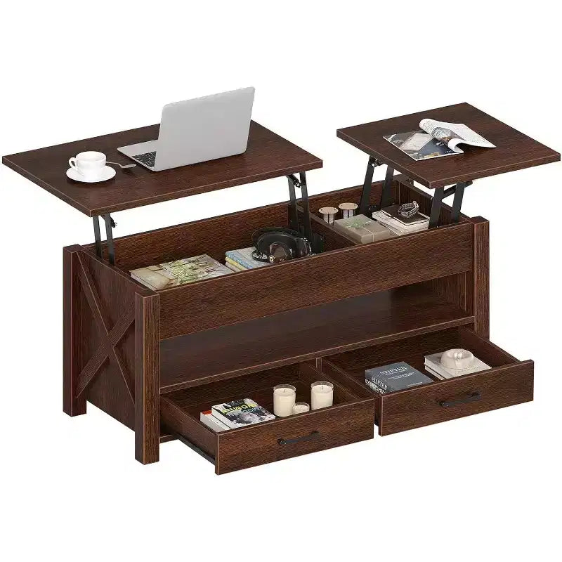 Acekool Dual Lift Top Coffee Table with Storage Drawers, 47 Inch Sofa Table