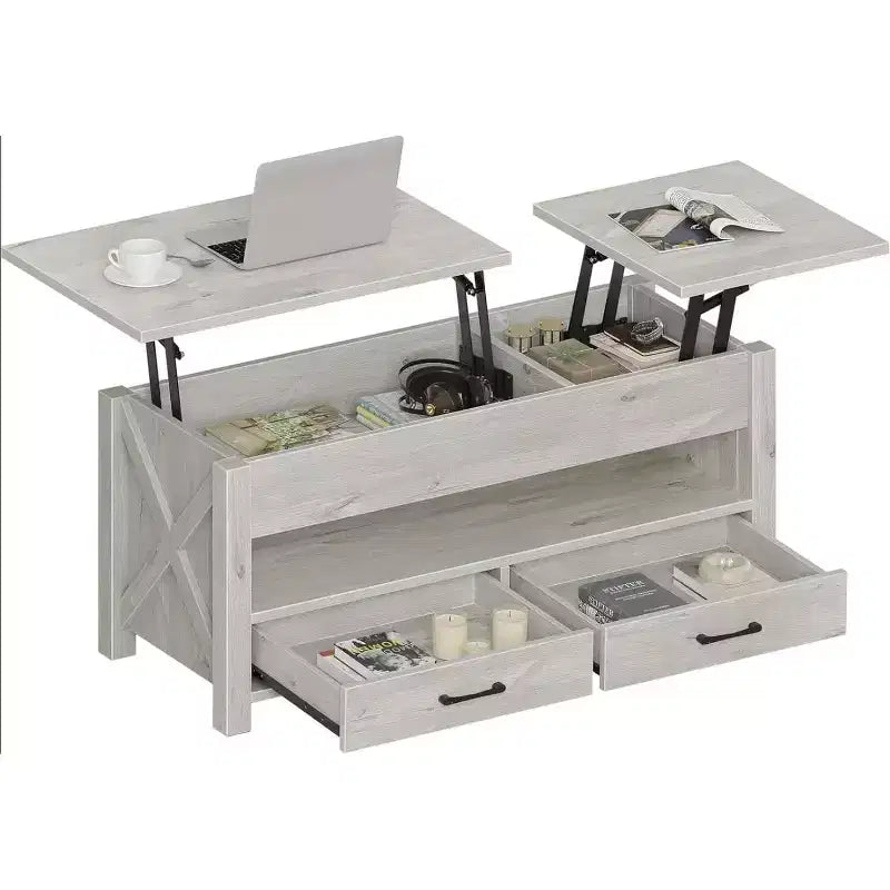 Acekool Dual Lift Top Coffee Table with Storage Drawers, 47 Inch Sofa Table