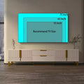 JVNOXK TV Console with Storage Cabinets, Carve Design TV Stand with Metal Legs, Large Storage Space Modern Entertainment Center Suit for Living White