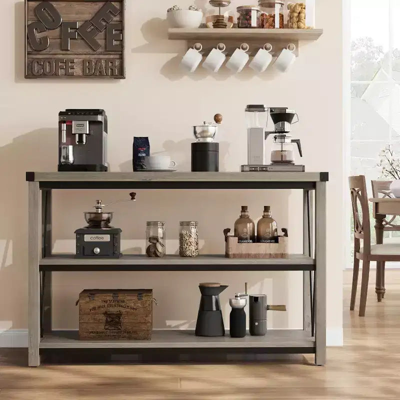 Narrow Entryway Table - 47 Inch Farmhouse Long Console Table, 3 Tier Behind Couch Table with Storage, Wooden Sofa Hallway Tables for Home, Foyer