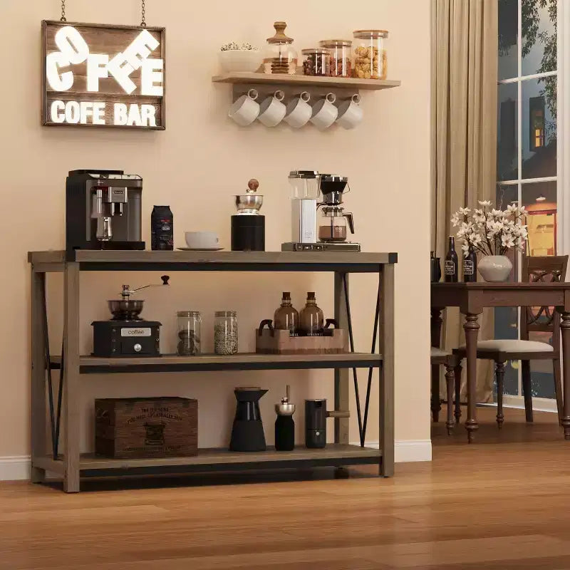 Narrow Entryway Table - 47 Inch Farmhouse Long Console Table, 3 Tier Behind Couch Table with Storage, Wooden Sofa Hallway Tables for Home, Foyer
