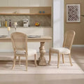 French Country Dining Chairs Set of 2, Upholstered Natural Rattan Fan Back, Wire Drawing Carving, Disassemblable, Beige