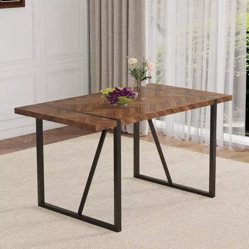 55 Modern Light Luxury Rectangular Kitchen Table with Black Metal Legs, Multi-Functional Dining Table for Dining Room or Home Office-Panipeachy