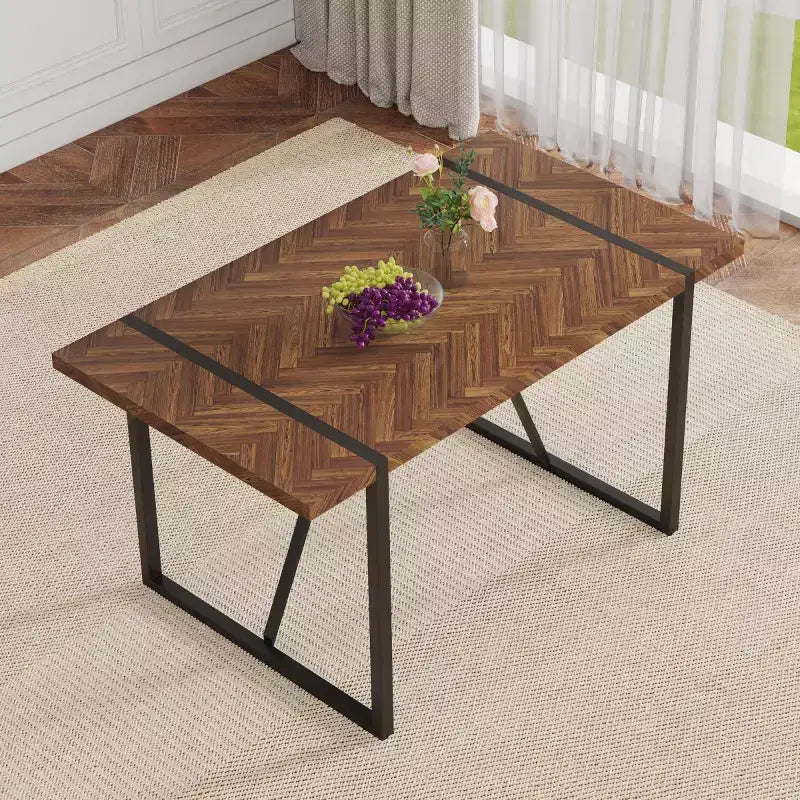 55 Modern Light Luxury Rectangular Kitchen Table with Black Metal Legs, Multi-Functional Dining Table for Dining Room or Home Office-Panipeachy