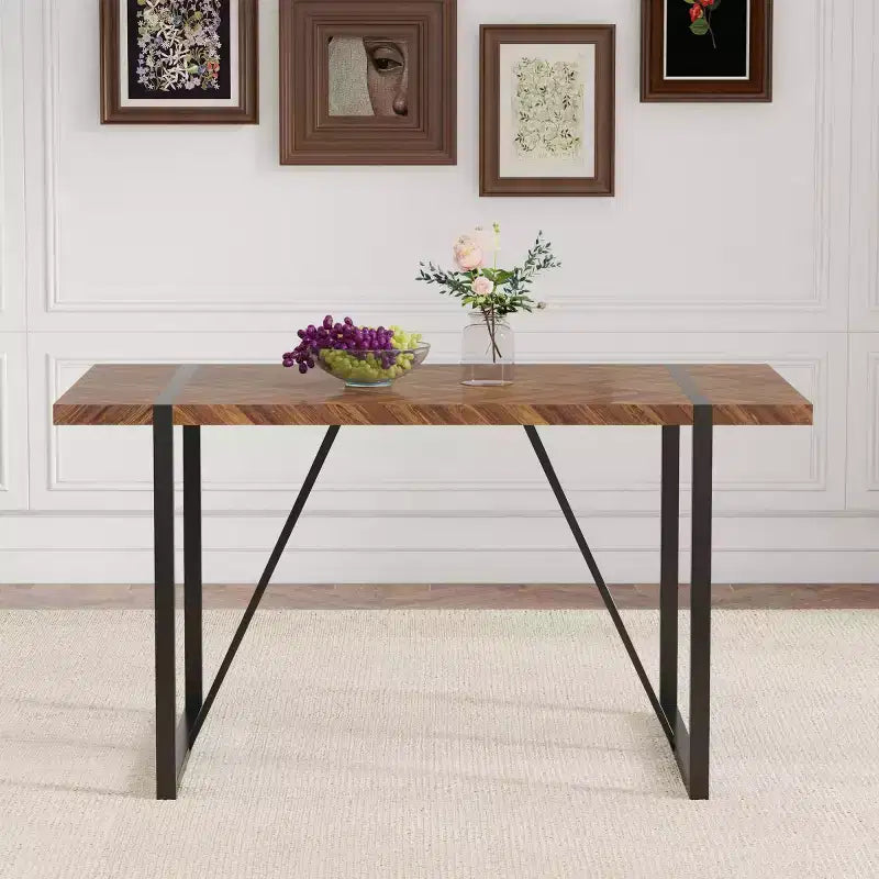 55 Modern Light Luxury Rectangular Kitchen Table with Black Metal Legs, Multi-Functional Dining Table for Dining Room or Home Office-Panipeachy