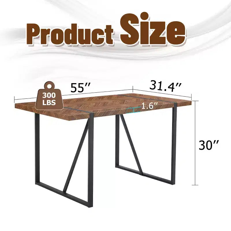 55 Modern Light Luxury Rectangular Kitchen Table with Black Metal Legs, Multi-Functional Dining Table for Dining Room or Home Office-Panipeachy
