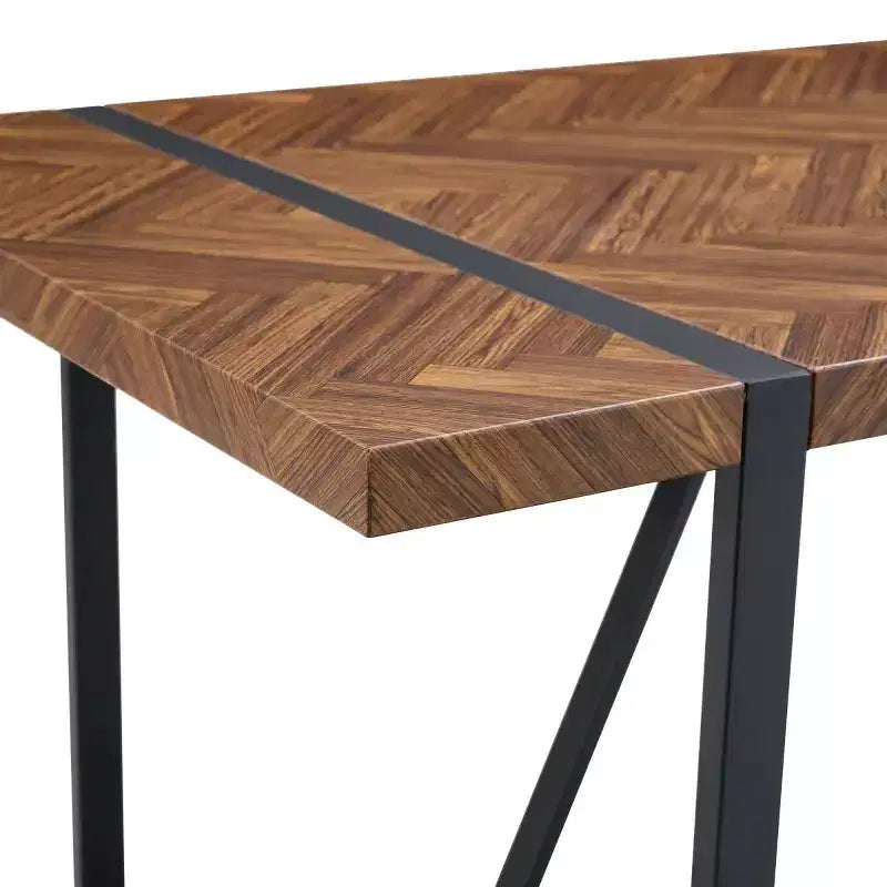 55 Modern Light Luxury Rectangular Kitchen Table with Black Metal Legs, Multi-Functional Dining Table for Dining Room or Home Office-Panipeachy