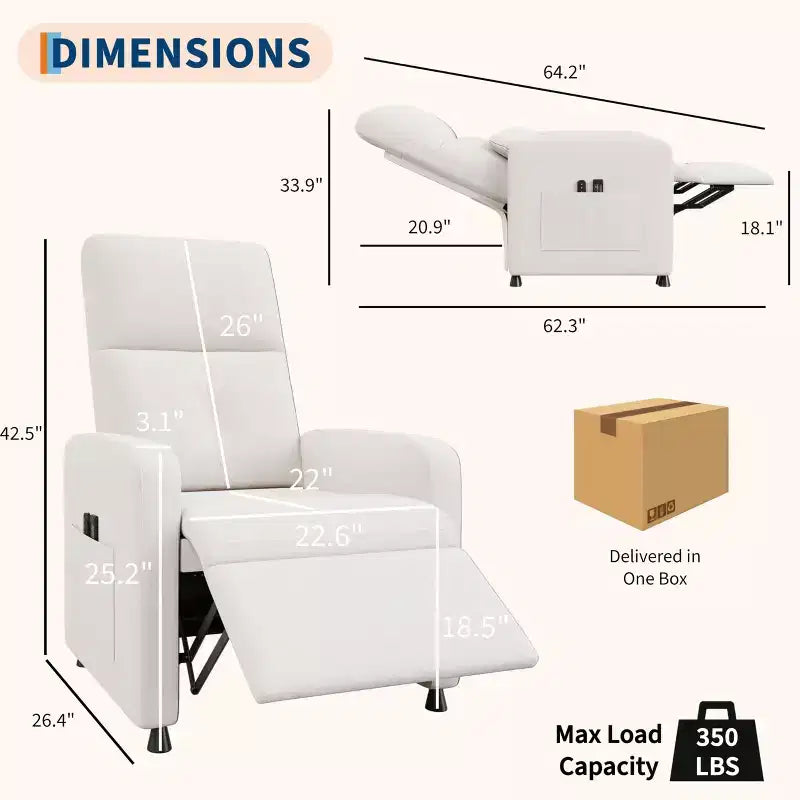 COZONY Adjustable Recliner Sofa Chair with USB Port, Tall Back, Padded Seat, 2 Side Pockets for Living Room Home Theater