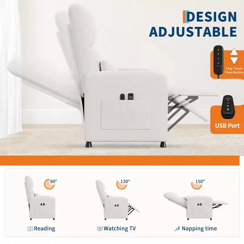 COZONY Adjustable Recliner Sofa Chair with USB Port, Tall Back, Padded Seat, 2 Side Pockets for Living Room Home Theater