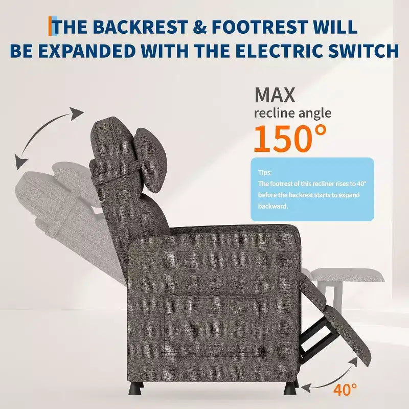 COZONY Adjustable Recliner Sofa Chair with USB Port, Tall Back, Padded Seat, 2 Side Pockets for Living Room Home Theater