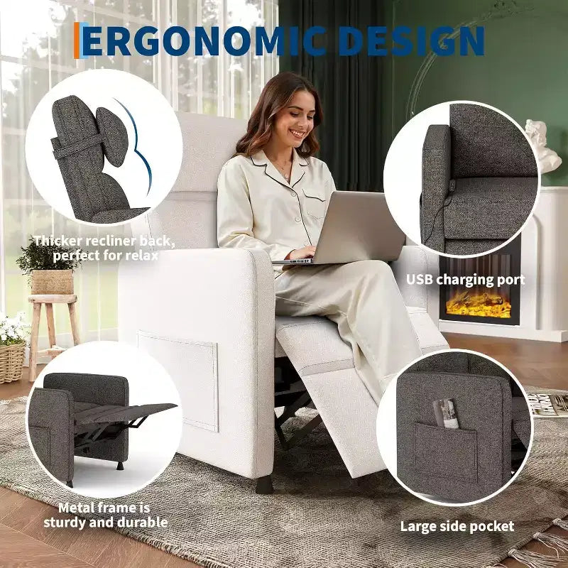 COZONY Adjustable Recliner Sofa Chair with USB Port, Tall Back, Padded Seat, 2 Side Pockets for Living Room Home Theater