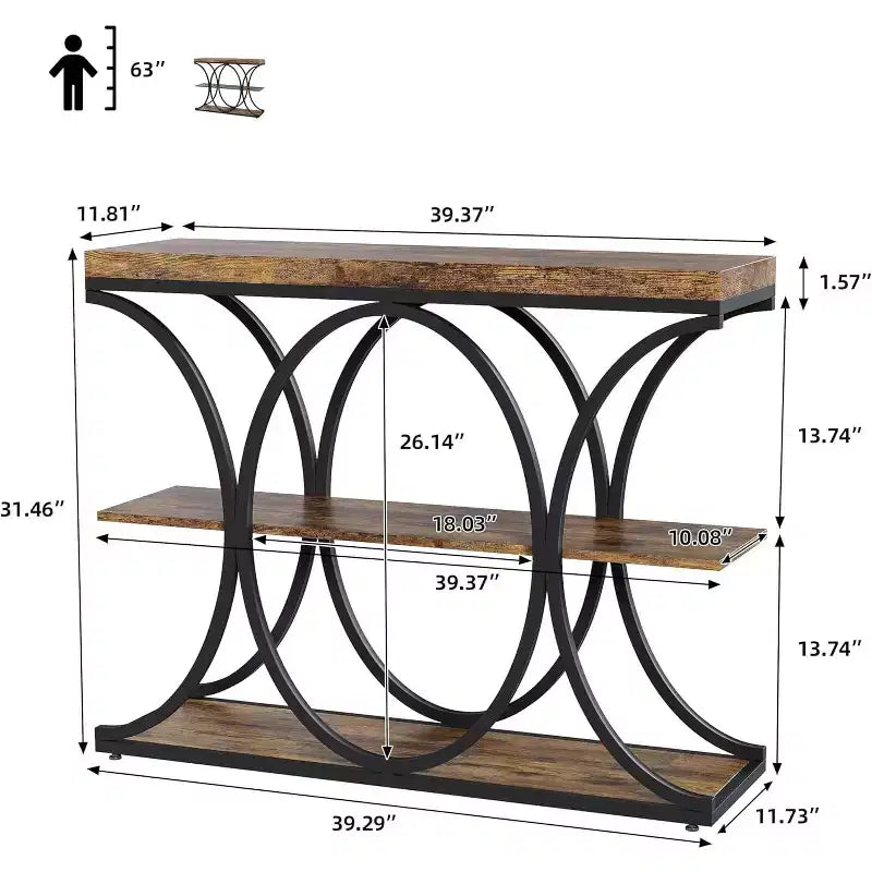39 Narrow Entryway Table - 3 Tier Console Sofa Table with Open Storage Shelf, Oval Metal Frame, Home Accent Tables for Living Room Hallway, Foyer