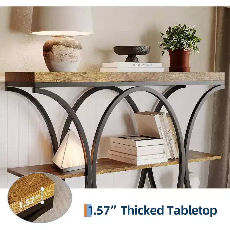 39 Narrow Entryway Table - 3 Tier Console Sofa Table with Open Storage Shelf, Oval Metal Frame, Home Accent Tables for Living Room Hallway, Foyer