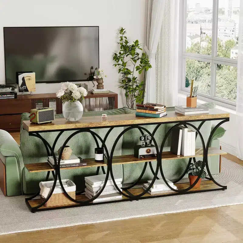 39 Narrow Entryway Table - 3 Tier Console Sofa Table with Open Storage Shelf, Oval Metal Frame, Home Accent Tables for Living Room Hallway, Foyer