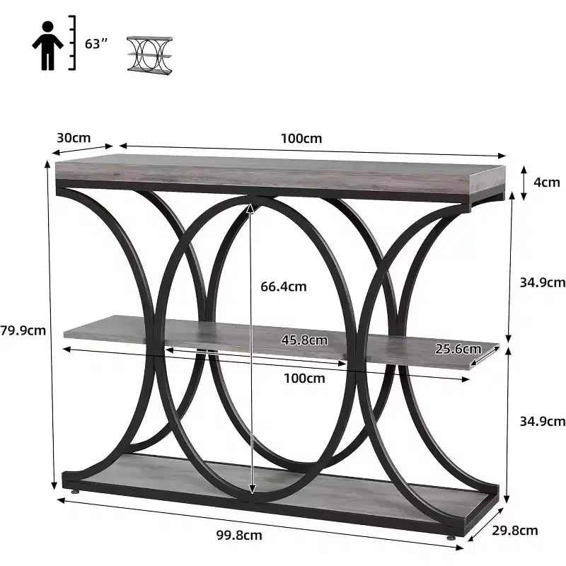 39 Narrow Entryway Table - 3 Tier Console Sofa Table with Open Storage Shelf, Oval Metal Frame, Home Accent Tables for Living Room Hallway, Foyer