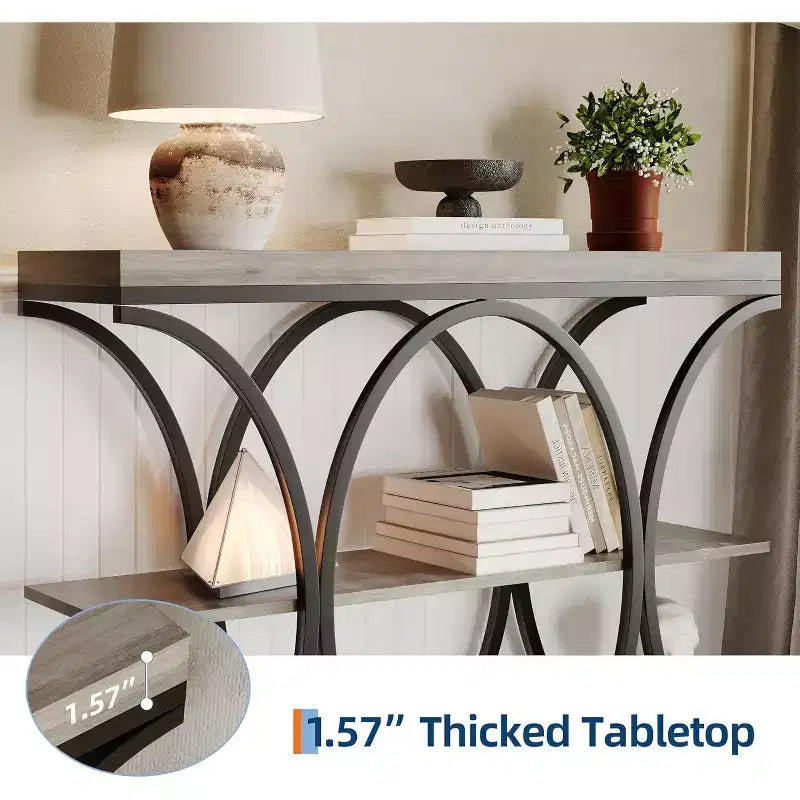 39 Narrow Entryway Table - 3 Tier Console Sofa Table with Open Storage Shelf, Oval Metal Frame, Home Accent Tables for Living Room Hallway, Foyer