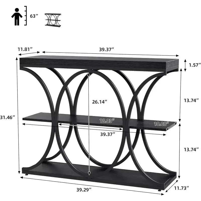 39 Narrow Entryway Table - 3 Tier Console Sofa Table with Open Storage Shelf, Oval Metal Frame, Home Accent Tables for Living Room Hallway, Foyer