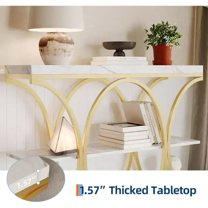 39 Narrow Entryway Table - 3 Tier Console Sofa Table with Open Storage Shelf, Oval Metal Frame, Home Accent Tables for Living Room Hallway, Foyer