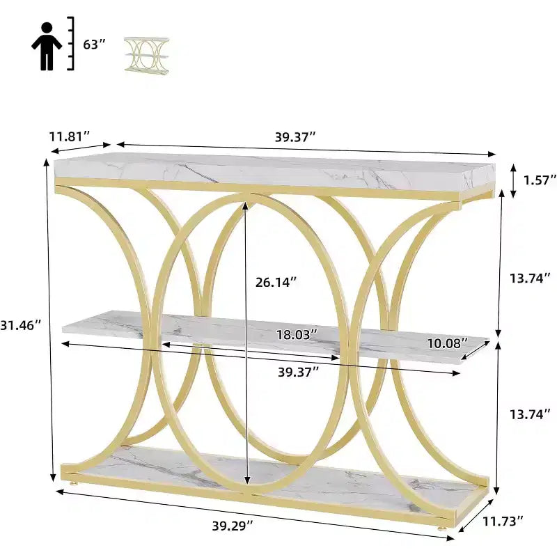 39 Narrow Entryway Table - 3 Tier Console Sofa Table with Open Storage Shelf, Oval Metal Frame, Home Accent Tables for Living Room Hallway, Foyer