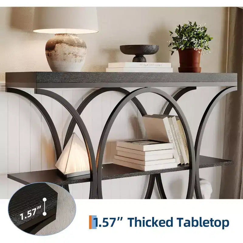 39 Narrow Entryway Table - 3 Tier Console Sofa Table with Open Storage Shelf, Oval Metal Frame, Home Accent Tables for Living Room Hallway, Foyer