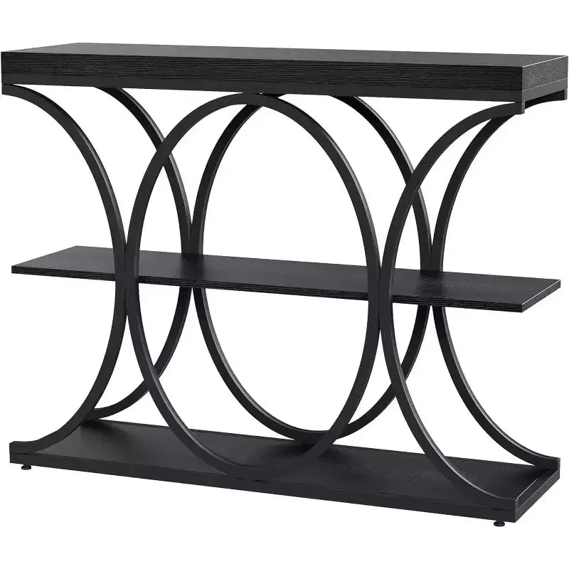 39 Narrow Entryway Table - 3 Tier Console Sofa Table with Open Storage Shelf, Oval Metal Frame, Home Accent Tables for Living Room Hallway, Foyer