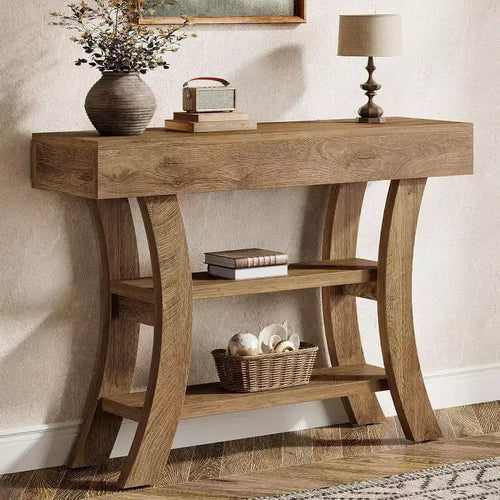 Lantine 41-Inch Small Console Table for Entryway, 3-Tier Narrow Rustic Sofa Table with Storage Shelves for Living Room, Hallway, Foyer, Oak Brown