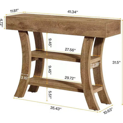 Lantine 41-Inch Small Console Table for Entryway, 3-Tier Narrow Rustic Sofa Table with Storage Shelves for Living Room, Hallway, Foyer, Oak Brown