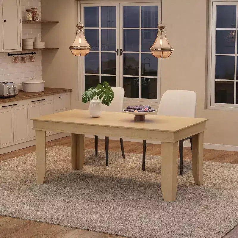 Farmhouse Dining Table for 4-6, 63 Inch Rectangular Kitchen Table Wooden Frame Brown Finish for Dining Room