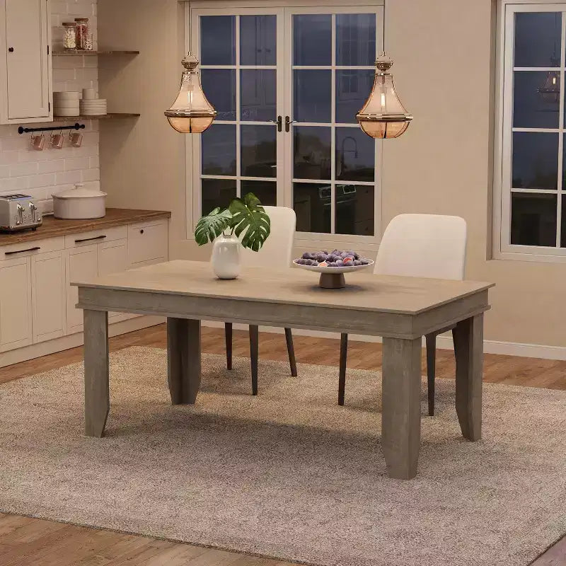 Farmhouse Dining Table for 4-6, 63 Inch Rectangular Kitchen Table Wooden Frame Brown Finish for Dining Room