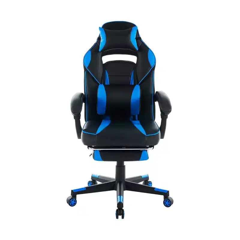 High Back PU Leather Gaming Chair Ergonomic Computer Chair with Headrest, Retractable Footrest, Lumbar Support, 360 Swivel, Height Adjust, Black