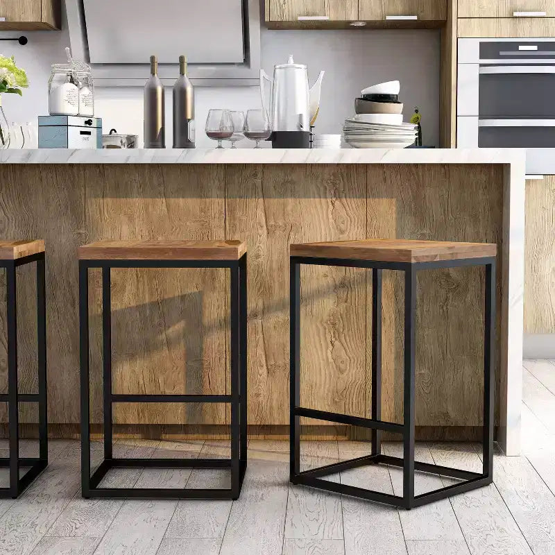 24/7 Shop At Home Fondaine Wooden Seat Counter Height Barstools Natural Oak
