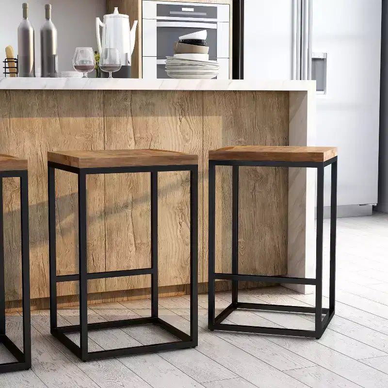 24/7 Shop At Home Fondaine Wooden Seat Counter Height Barstools Natural Oak