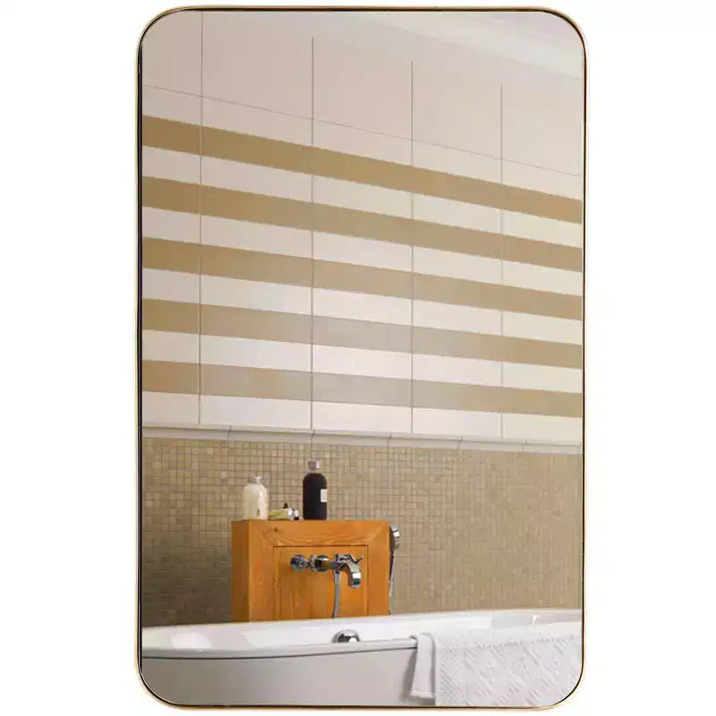 Costway 32x20 Wall-Mounted Rectangle Mirror Metal Frame Bathroom Entryway Gold